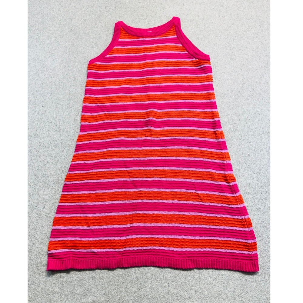 Carter's Girls 12 Pink Orange Striped Knit Sweater Dress Sleeveless Cotton Blend